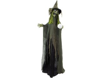 Life-Size Animatronic Witch with Crystal Ball, Lights and Sound, Indoor/Covered Outdoor Halloween De