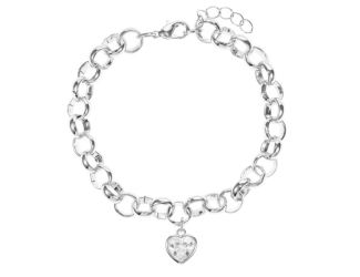 Bold Rolo Chain Bracelet with Heart Shape Cubic Zirconia - Silvertone