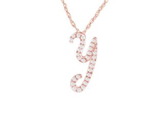 PARIKHS Initial Pendant Alphabet 'Y' in CZ with chain in 925 Sterling Silver with Rose Plating