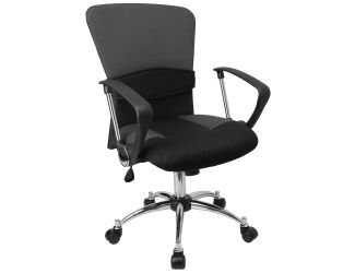 Mid-Back Grey Mesh Swivel Task Office Chair w/ Adjustable Lumbar Support & Arms