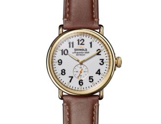 Mens' Runwell Brown Leather Strap Watch White Dial