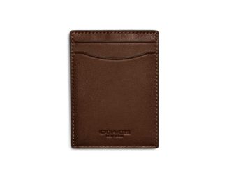 Mens Sport Leather Money Clip Card Case - Dark Saddle