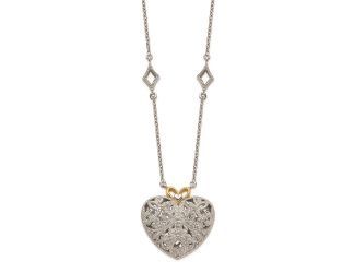 Sterling Silver w/14k Diamond Vintage Heart Necklace