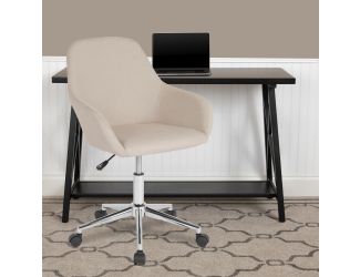 Home & Office Mid-Back Chair in Beige Fabric - Upholstered Chair - Swivel Chair