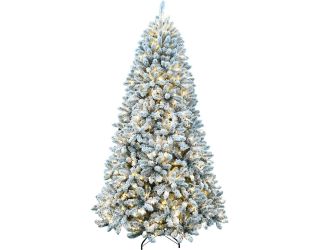 9-Ft. Flocked Winter Snow Pine Christmas Tree with Warm White LED Lighting