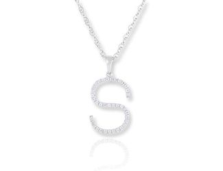 PARIKHS Diamond Initial Pendant Alphabet 'S' in 10K White Gold 0.10 ct , IJK color - I3 clarity