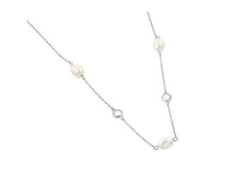 PARIKHS Rhodium Plated Clear CZ Fresh-water Pearl Pendant Necklace in 925 Sterling Silver