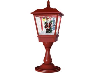 25-In. Tabletop Musical Snowy Lantern with Santa Scene, Cascading Snow, and Christmas Carols, Red