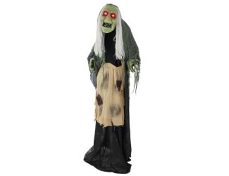 Lifesize Animatronic Witch with Lights and Sound, Indoor/Covered Outdoor Halloween Decoration