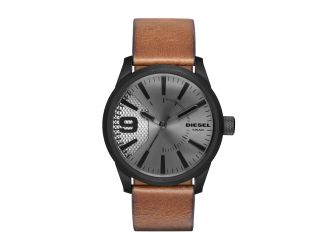 Mens Rasp Brown Leather Strap Watch Gunmetal Dial