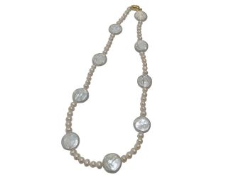 Latonia Cabella Coin Pearl Station Necklace