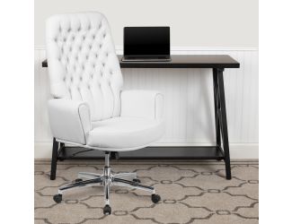 High Back Traditional Tufted White LeatherSoft Executive Swivel Office Chair