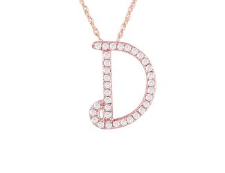 PARIKHS Diamond Initial Pendant Alphabet 'D' in 14K Rose Gold over Sterling Silver 0.15 ct , IJK-I3