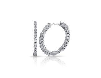 PARIKHS Rhodium Plated Inside Out CZ Oval Hoop Vault Lock Earrings in 925 Sterling Silver -25MM