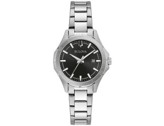 Ladies Corporate Collection Silver-Tone Stainless Steel Watch Black Dial