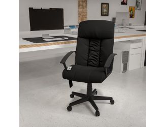 High Back Massaging Black LeatherSoft Upholstered Chair with Side Remote Pocket