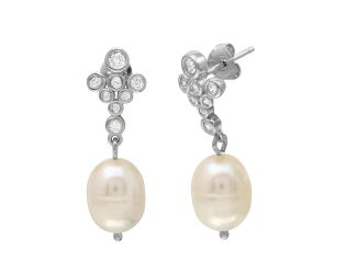 PARIKHS Rhodium Plated Bubble Stud Earring with Dangling Fresh Water Pearls in 925 Sterling Silver