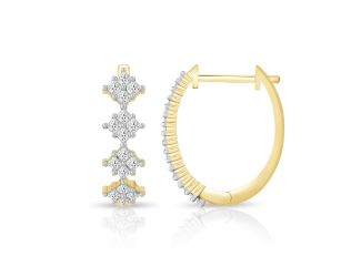PARIKHS Princess cut Diamond Hoop Earring in 10K Yellow Gold 0.25ct, Color-IJ, Clarity-I1 I2