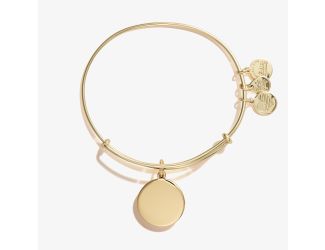 Engravable Circle Charm Bangle - Shiny Gold