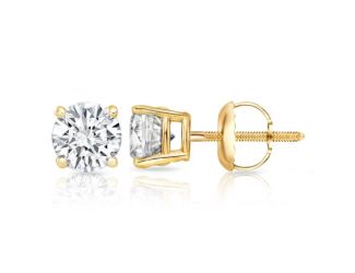 Bright White Round Lab Grown Diamond Prime Screwback Stud in 10K Yellow Gold 0.12ct, FG, SI2 I1