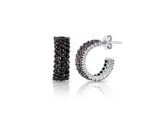 PARIKHS Rhodium Plated Pave Black CZ huggie Hoop Earrings in 925 Sterling Silver