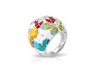 Belle Etoile Butterfly Kisses -  White Enamel, White CZ Ring Size #7