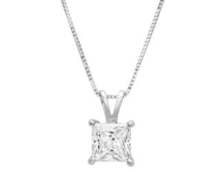 PARIKHS Princess cut Prime Diamond Pendant 14K White Gold 0.04ct IJK Color, I1 Clarity