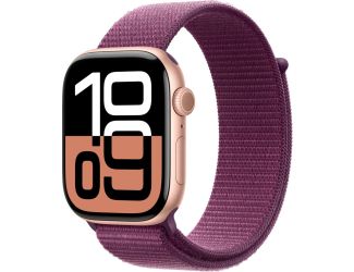 Apple Watch Series 10 GPS 46mm Rose Gold Aluminum Case with Plum Sport Loop