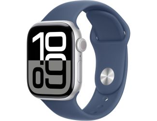 Apple Watch Series 10 GPS + Cellular 42mm Silver Aluminum Case with Denim Sport Band - S/M