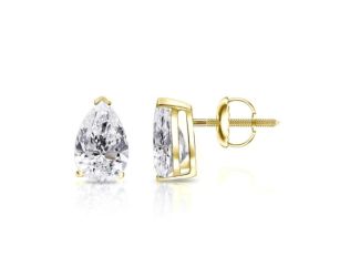 Bright White Pinnacle Pear Lab Grown Diamond Screwback Stud in 14K Yellow Gold 1.00ct, GH, VVS