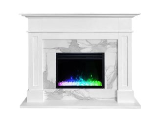 Sofia 57-In. Electric Fireplace with Multi-Color Crystal Insert and White Mantel
