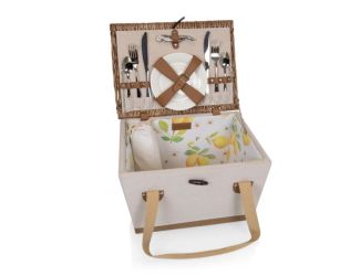 Lemongrove Picnic Basket - White with Lemon Pattern