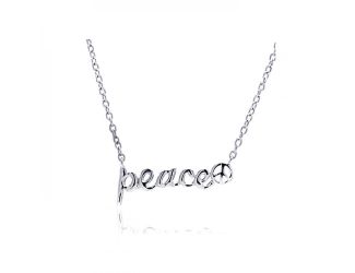 PARIKHS Rhodium Plated Clear CZ Peace Pendant Necklace in 925 Sterling Silver