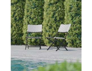 2PC Black and White Indoor/Outdoor PE Rattan Folding French Bistro Chairs