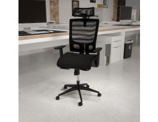 Ergonomic Black Mesh Office Chair-Synchro-Tilt, Pivot Headrest, Adjustable Arms