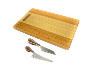 Bamboo 3pc Two-Tone Board with Handle Set/Aaron Probyn Cheese Knives