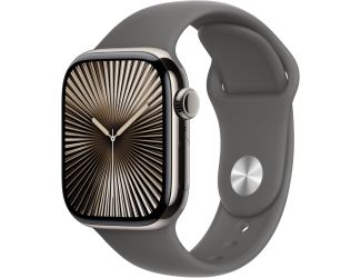 Apple Watch Series 10 GPS + Cellular 42mm Natural Titanium Case with Stone Gray Sport Band - S/M