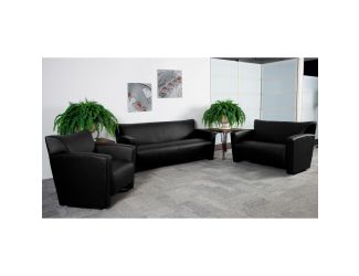 Black LeatherSoft Loveseat w/ Extended Panel Arms - Reception & Lounge Seating