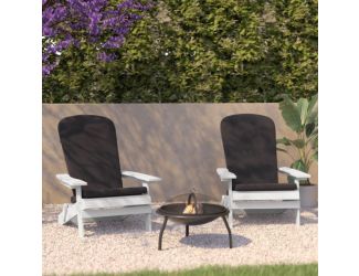 Indoor/Outdoor White Folding Adirondack Chairs with Gray Cushions - Set of 2