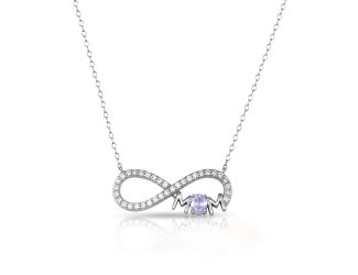 PARIKHS Rhodium Plated Infinity Mom Charm Clear CZ Necklace in 925 Sterling Silver