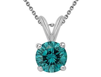 PARIKHS Blue Round AA Quality Diamond Pendant in White Gold over Sterling Silver, 0.12ct