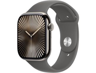 Apple Watch Series 10 GPS + Cellular 46mm Natural Titanium Case with Stone Gray Sport Band - S/M