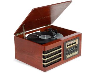 Wooden Music Center + Improved Stereo Sound, Bluetooth Out, Improved Platter (Ellington), Mahogany
