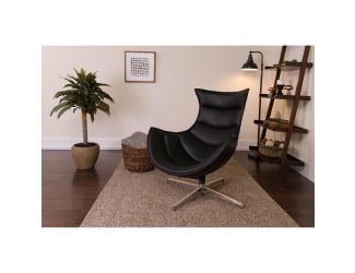 Black LeatherSoft Upholstered Swivel Cocoon Chair w/Integrated Curved Arms