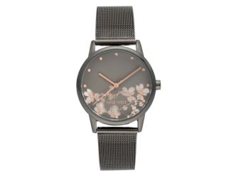 Women's Gunmetal Floral Dial Mesh Bracelet Watch
