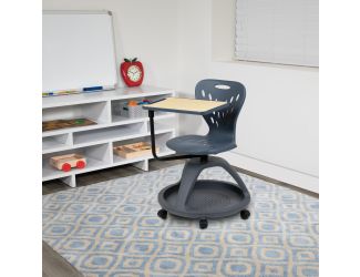 Dark Gray Mobile Desk Chair - 360 Tablet Rotation and Storage Cubby