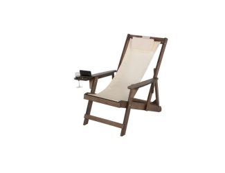 Romantic Collection - Canvas Sling Chair w/Beverage Holder - Dark Brown, Beige