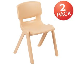 2 Pack Natural Plastic Stack School Chair with 13.25"H Seat, K-2 School Chair