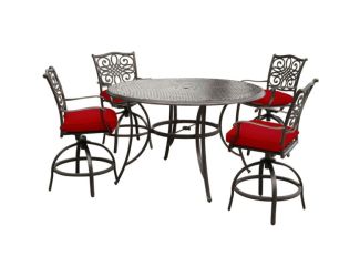 Traditions 5-Piece High-Dining Set in Red with Four Swivel Chairs and a 60 In. Cast-top Table