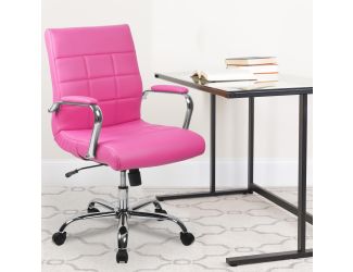 Mid-Back Pink Vinyl Executive Swivel Office Chair with Chrome Base and Arms